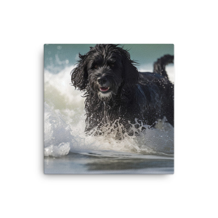 Waves with a Portuguese Water Dog Canvas - PosterfyAI.com