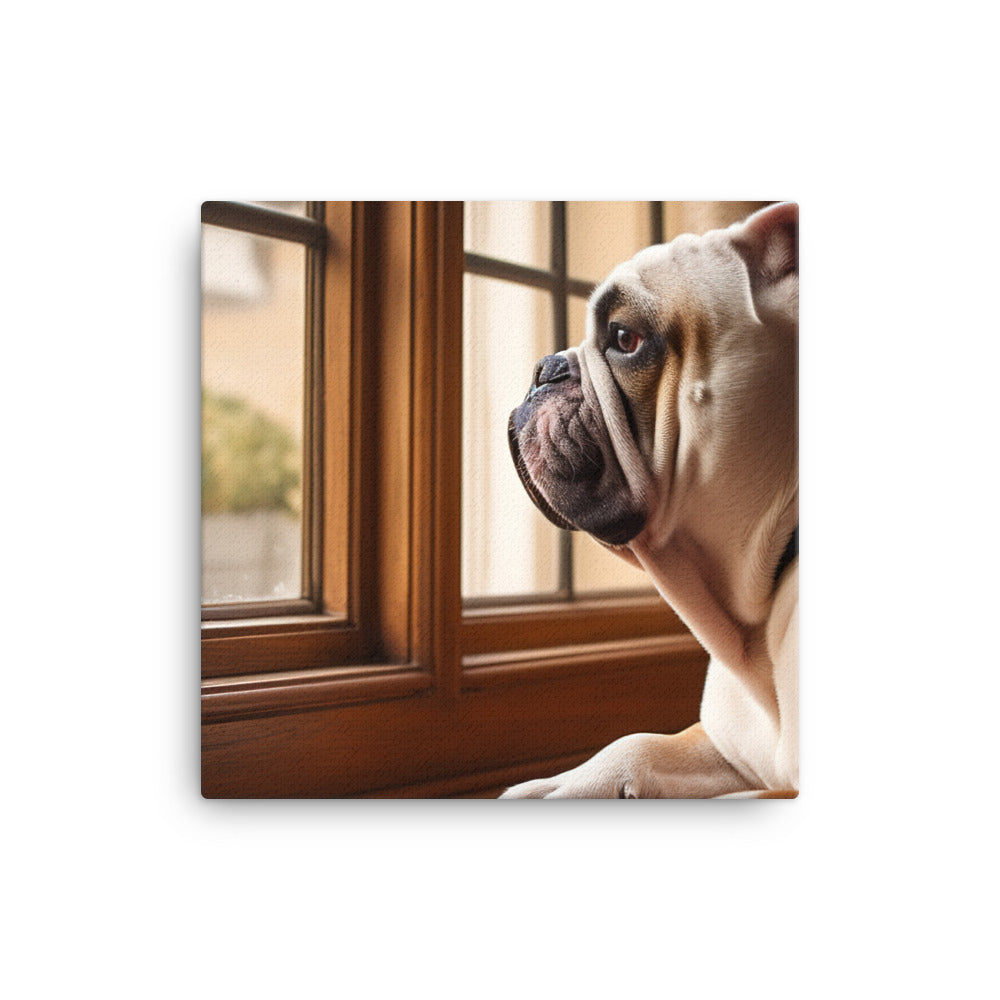 Thoughtful Bulldog at the Window Canvas - PosterfyAI.com