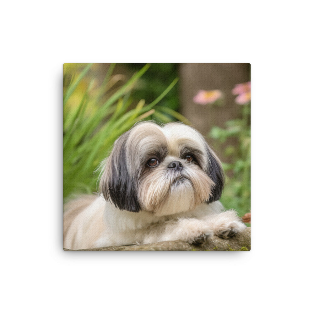 Regal Shih Tzu Posing in the Garden Canvas - PosterfyAI.com
