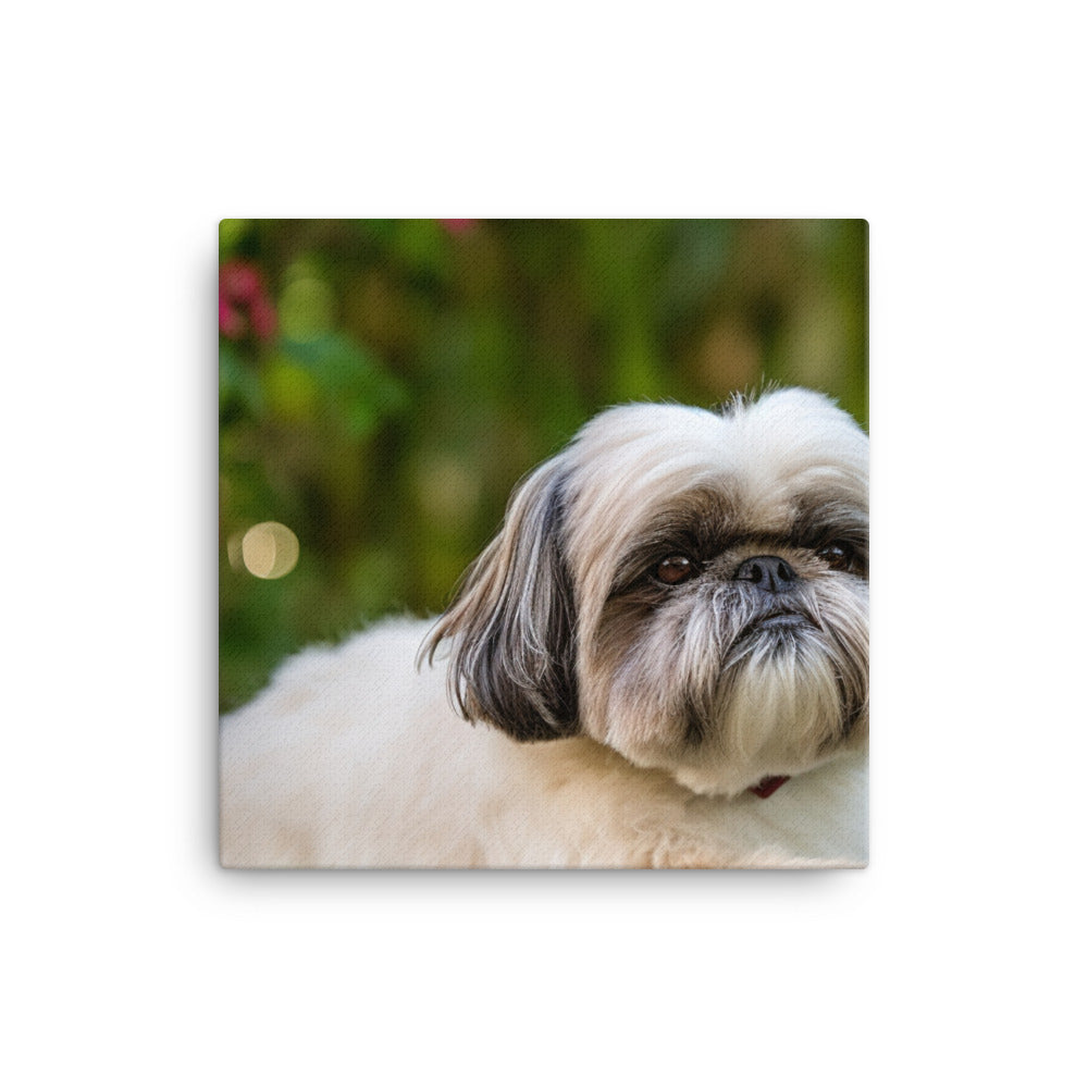 Regal Shih Tzu Posing in the Garden Canvas - PosterfyAI.com