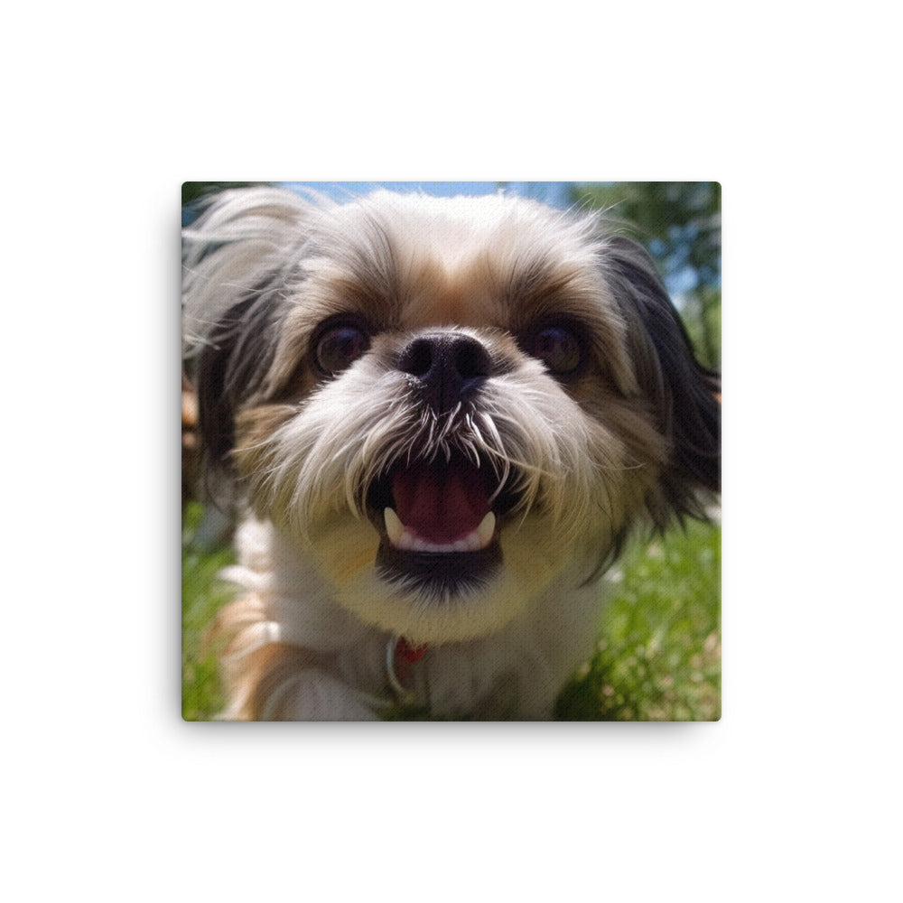 Playful Shih Tzu in a Park Canvas - PosterfyAI.com