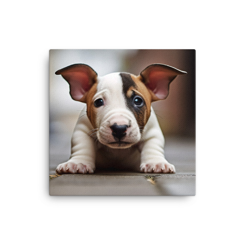Playful Bull Terrier Pup Canvas - PosterfyAI.com