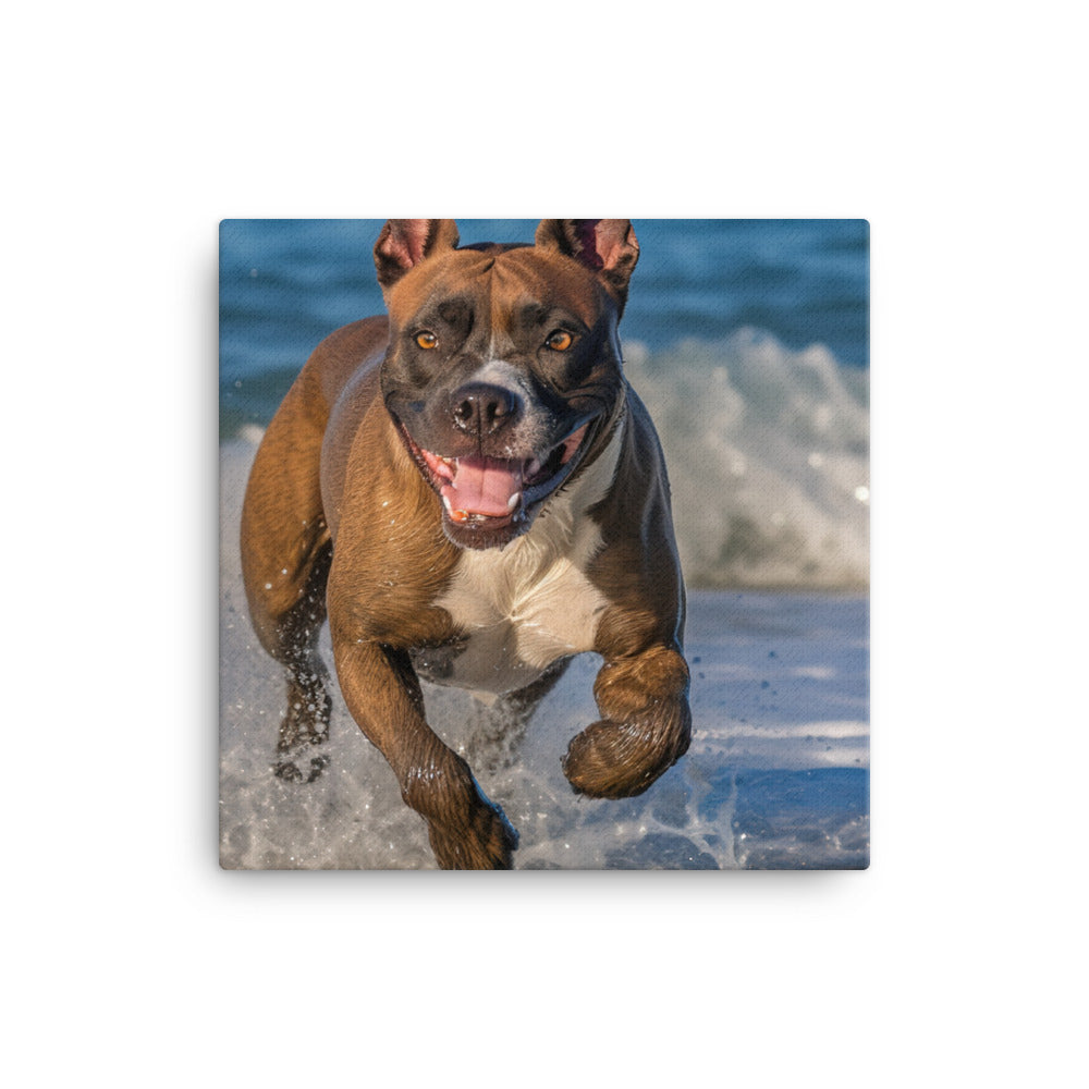 Playful American Staffordshire Terrier Canvas - PosterfyAI.com