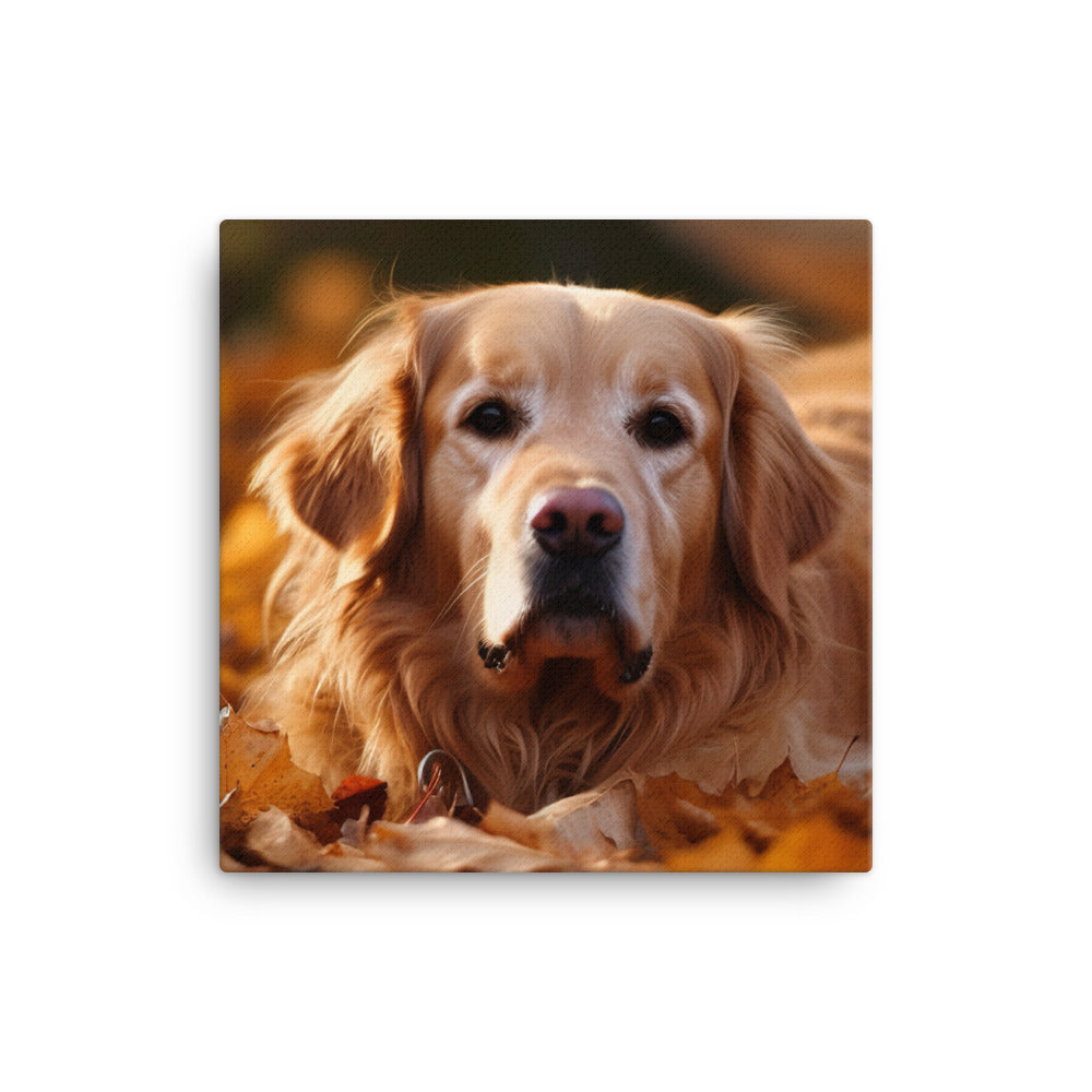 Golden Retriever in the Fall Canvas - PosterfyAI.com