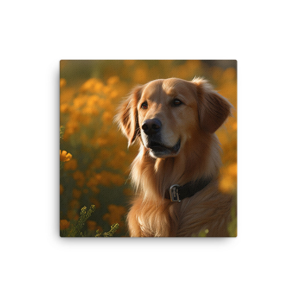 Golden Retriever in a Field of Flowers Canvas - PosterfyAI.com