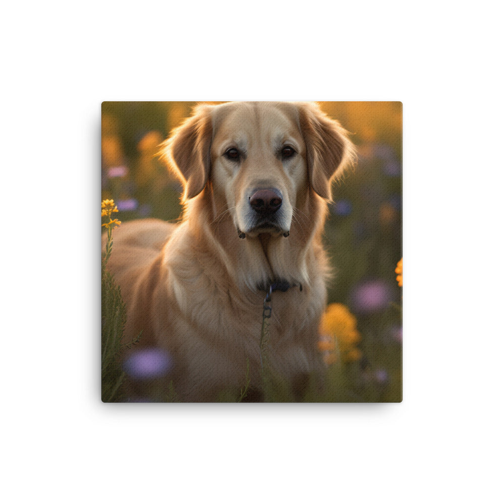 Golden Retriever in a Field of Flowers Canvas - PosterfyAI.com