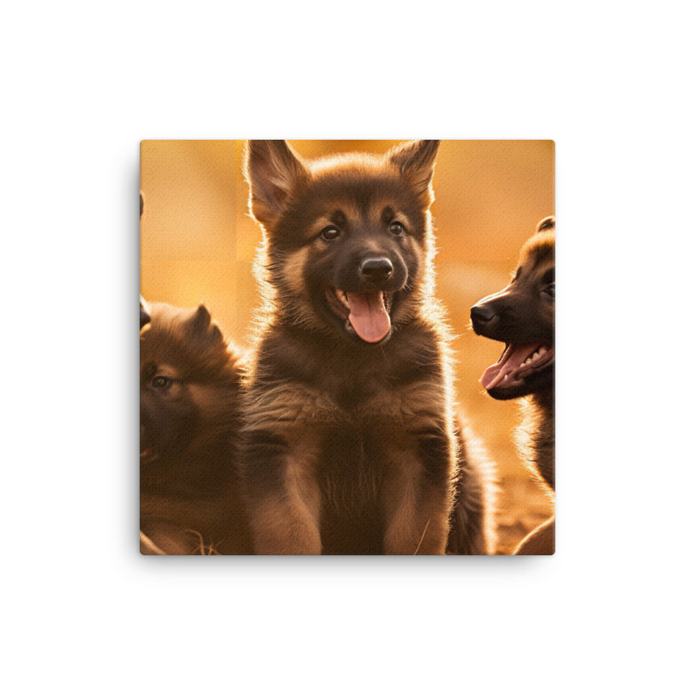German Shepherd Puppies Canvas - PosterfyAI.com