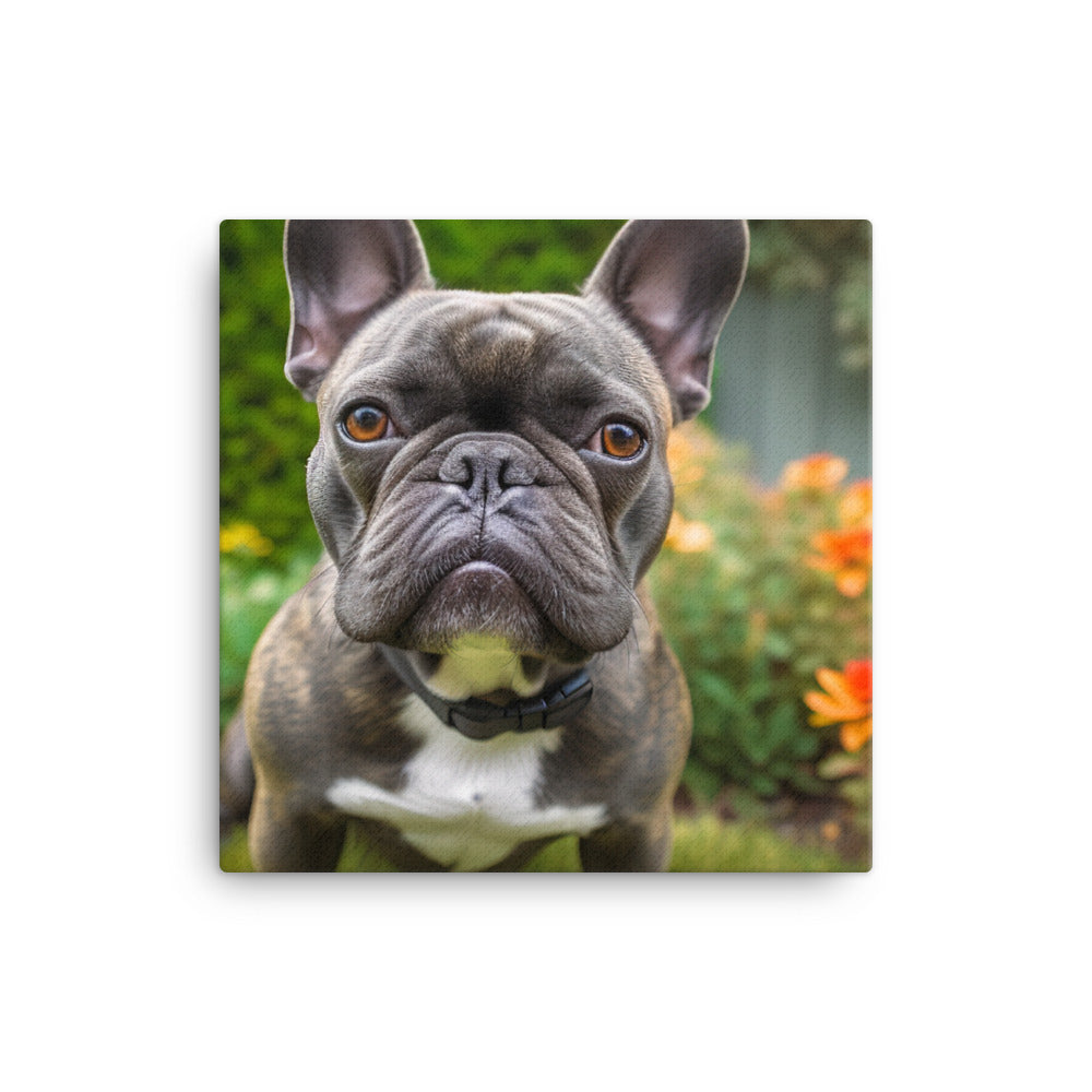 Frenchie in the garden Canvas - PosterfyAI.com