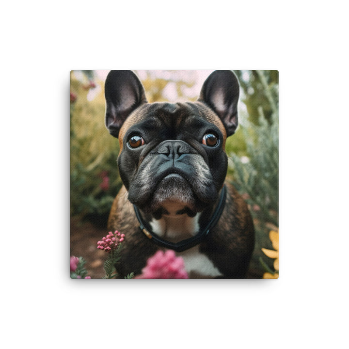 Frenchie in the garden Canvas - PosterfyAI.com