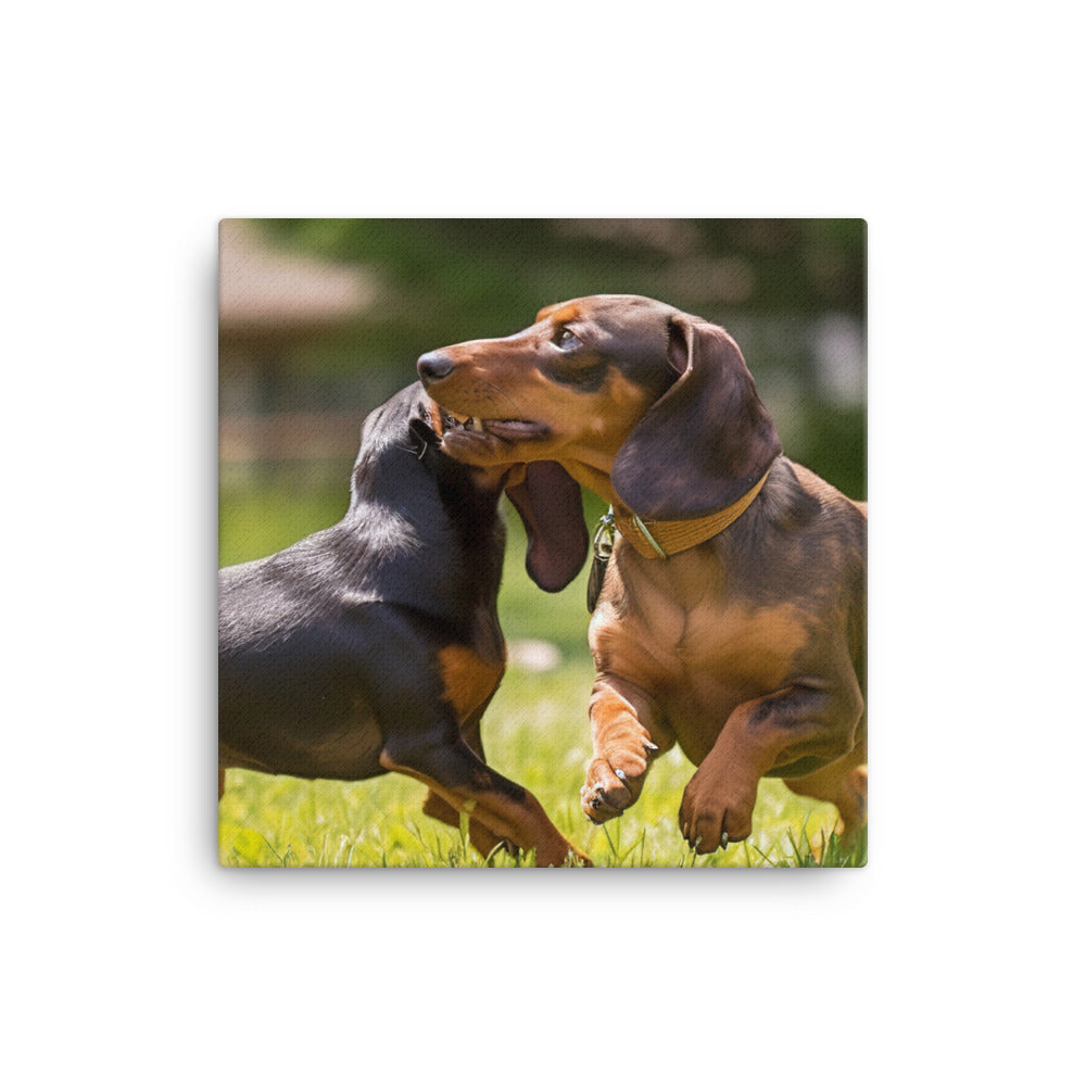 Dachshunds at Play in the Park Canvas - PosterfyAI.com