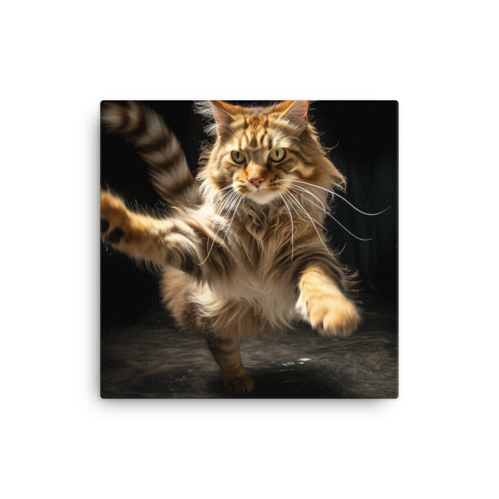 Playful Maine Coon in Action Canvas - PosterfyAI.com