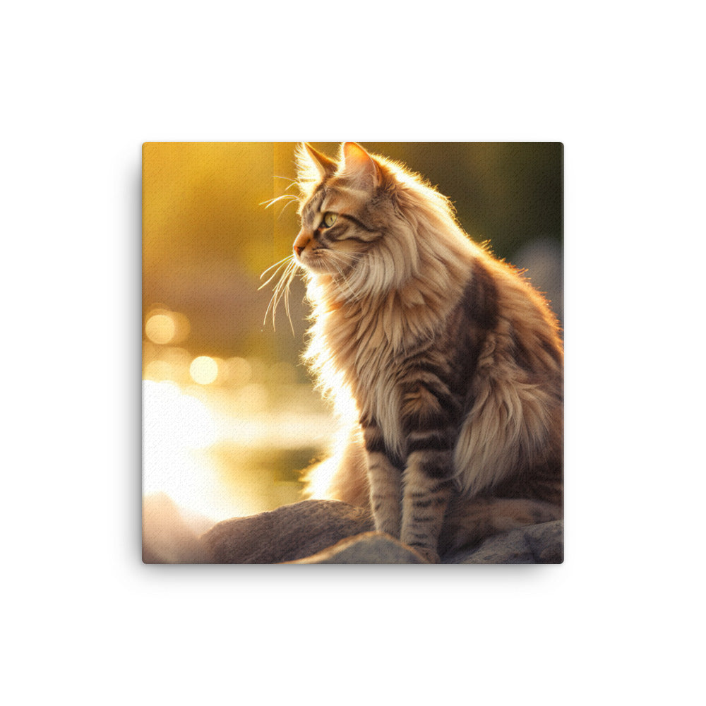Maine Coon Elegance in Golden Hour Canvas - PosterfyAI.com
