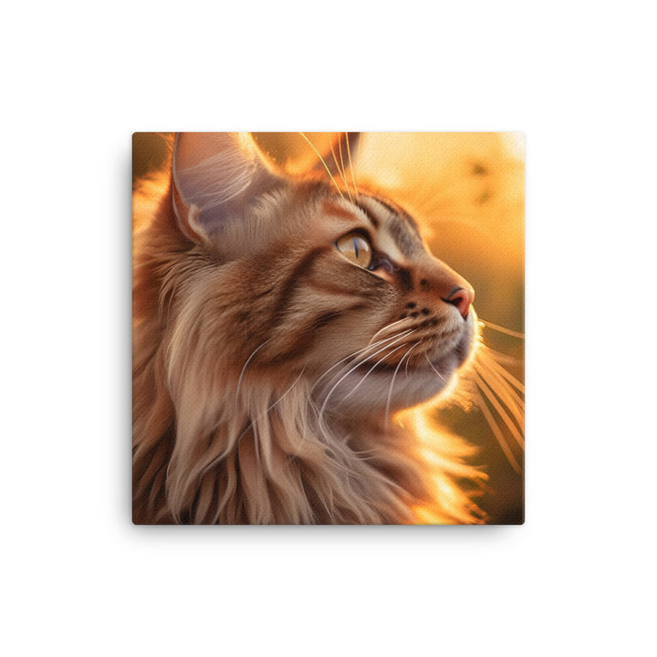 Maine Coon Elegance in Golden Hour Canvas - PosterfyAI.com