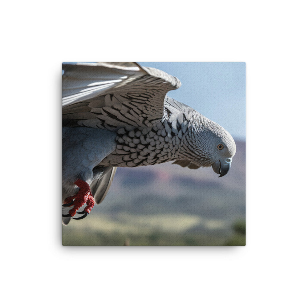 African Grey Parrot in Flight Canvas - PosterfyAI.com