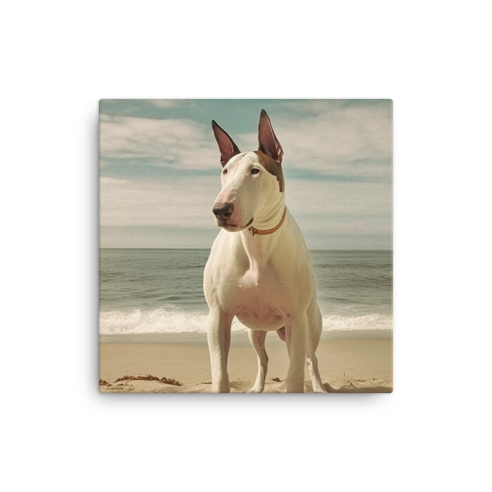 Bull Terrier on the Beach Canvas - PosterfyAI.com