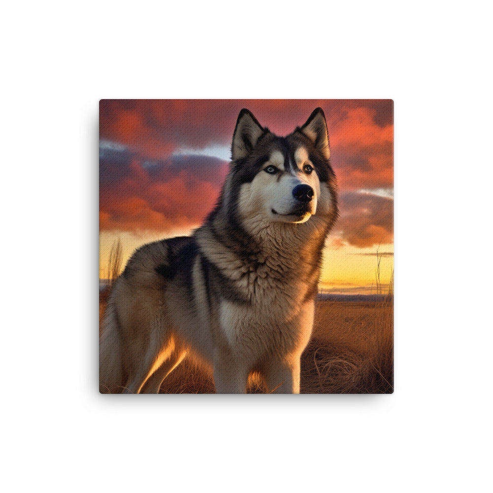 Alaskan Malamute at Sunset Canvas - PosterfyAI.com