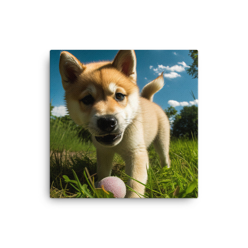 Akita Pup Playtime in the Park Canvas - PosterfyAI.com