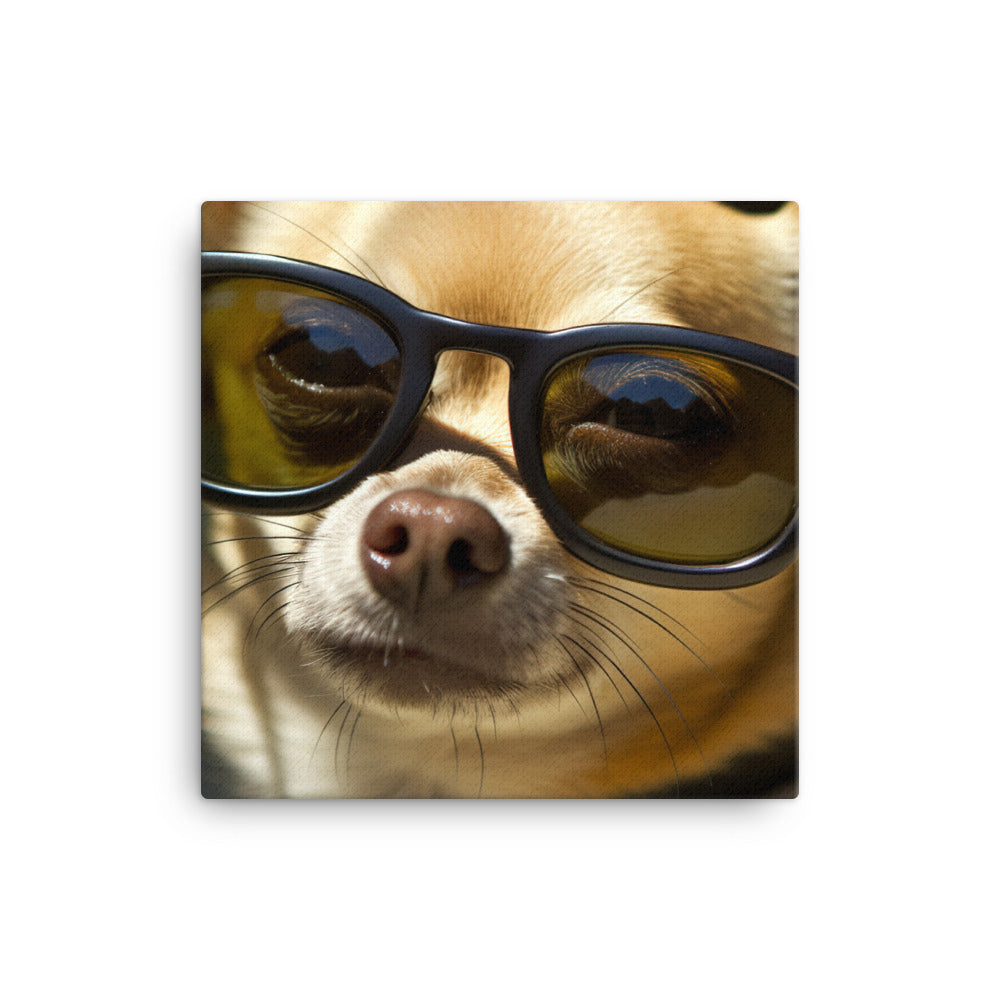 A Chihuahua wearing sunglasses Canvas - PosterfyAI.com