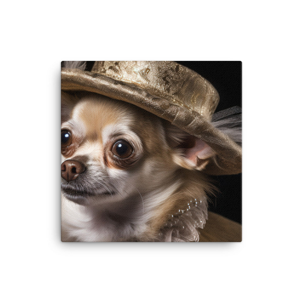 A Chihuahua posing with a boa and hat Canvas - PosterfyAI.com