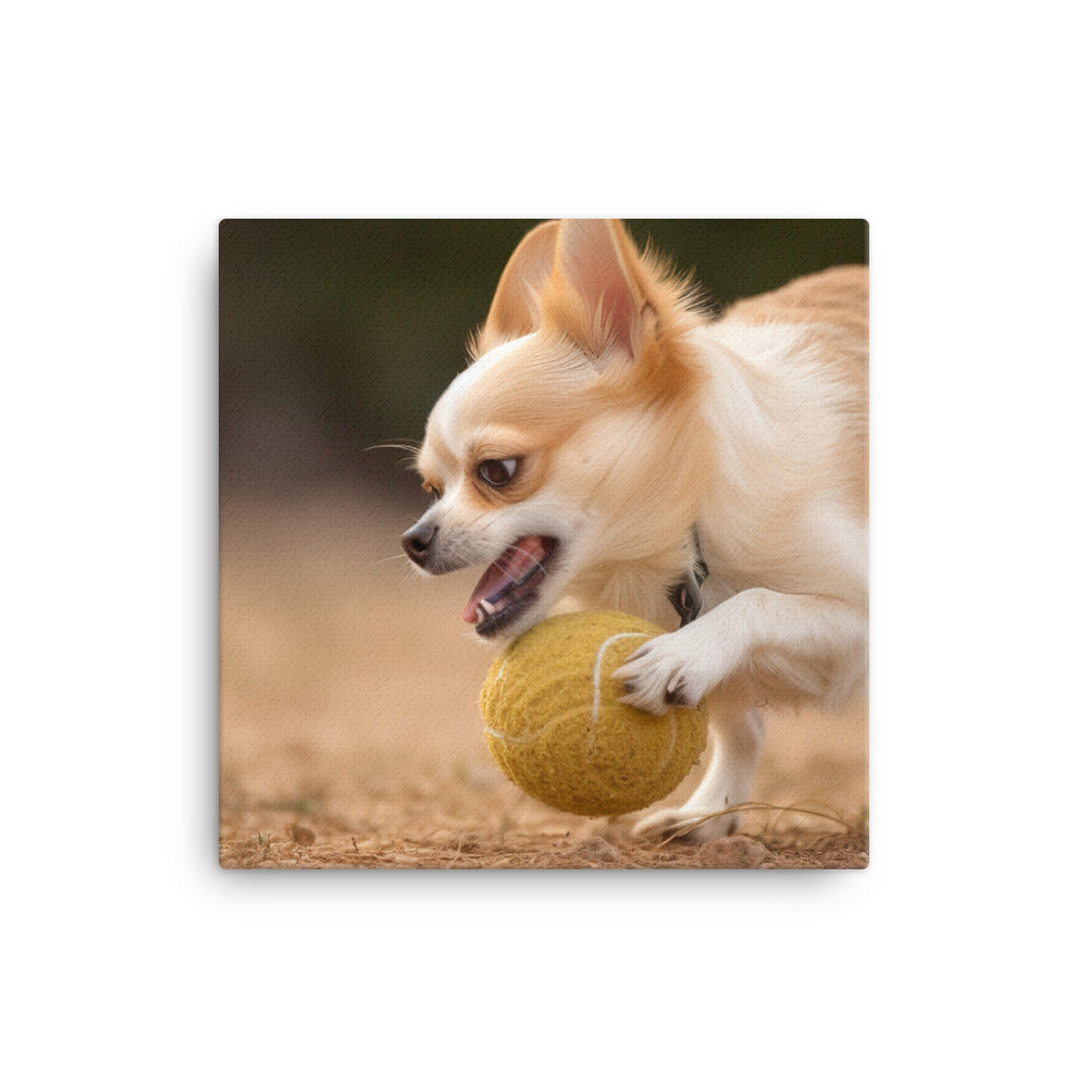 A Chihuahua playing with a ball Canvas - PosterfyAI.com