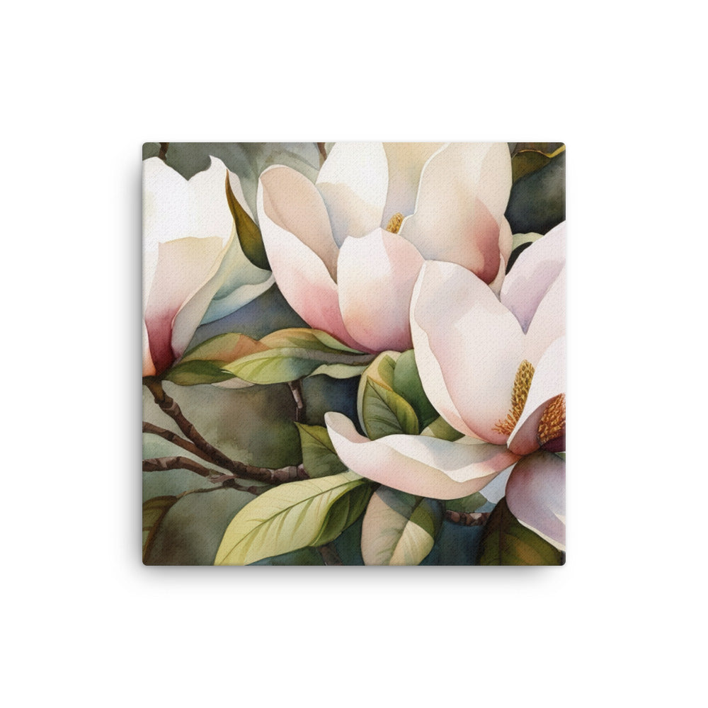 Watercolor Magnolias Unveiled canvas - Posterfy.AI