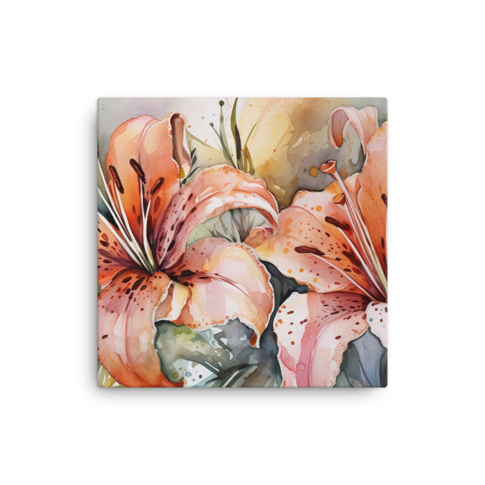 Watercolor Lilies in Bloom canvas - Posterfy.AI