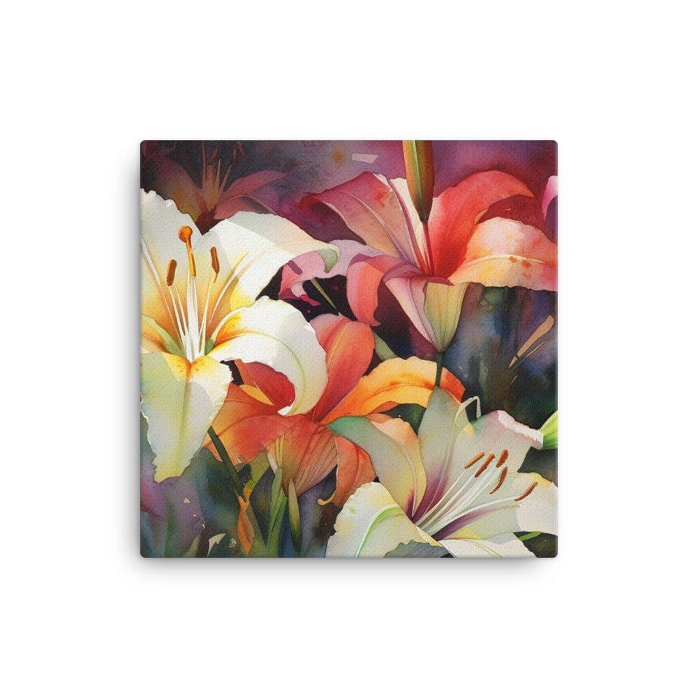 Watercolor Lilies Illuminated canvas - Posterfy.AI