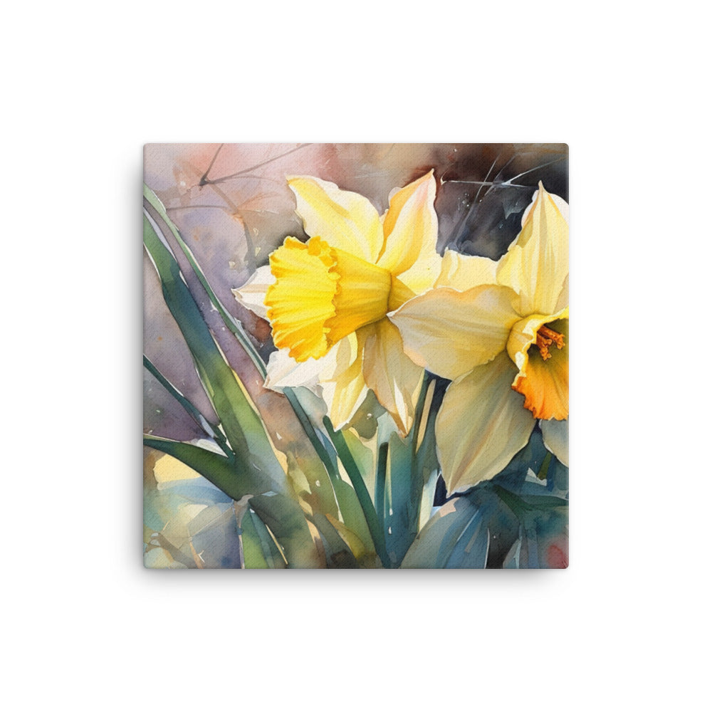 Watercolor Journey with Daffodils canvas - Posterfy.AI