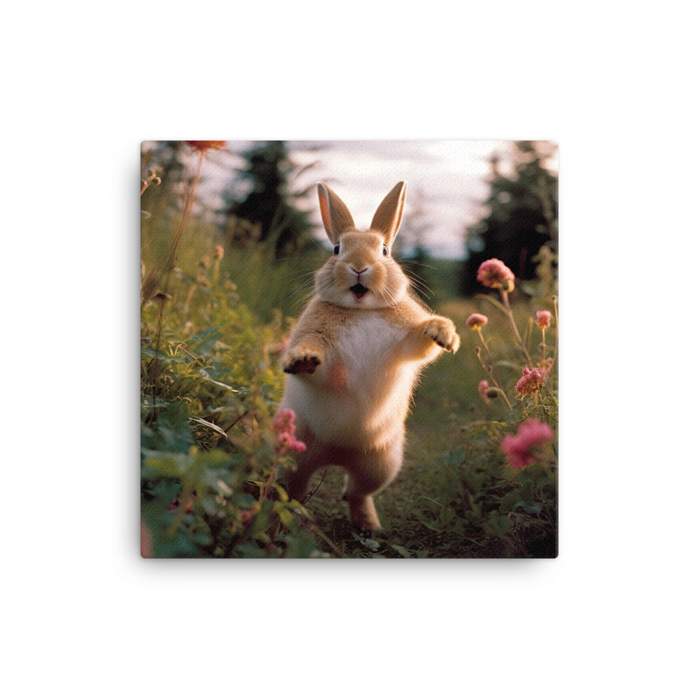 Rhinelander Bunny Enjoying a Playful Hop Canvas - PosterfyAI.com