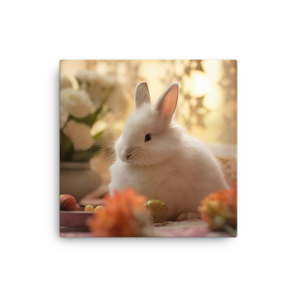 Dwarf Hotot Bunny in a Cozy Setting Canvas - PosterfyAI.com