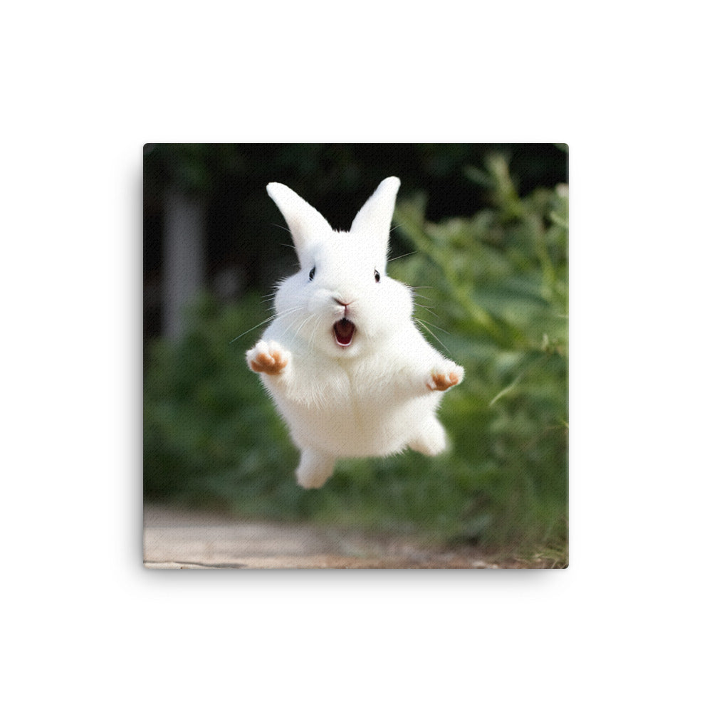 Dwarf Hotot Bunny Enjoying a Playful Hop Canvas - PosterfyAI.com