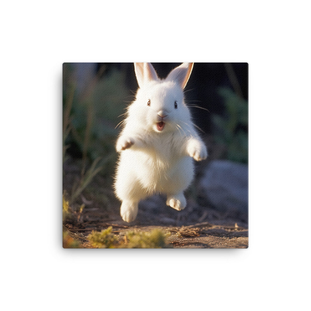 Dwarf Hotot Bunny Enjoying a Playful Hop Canvas - PosterfyAI.com