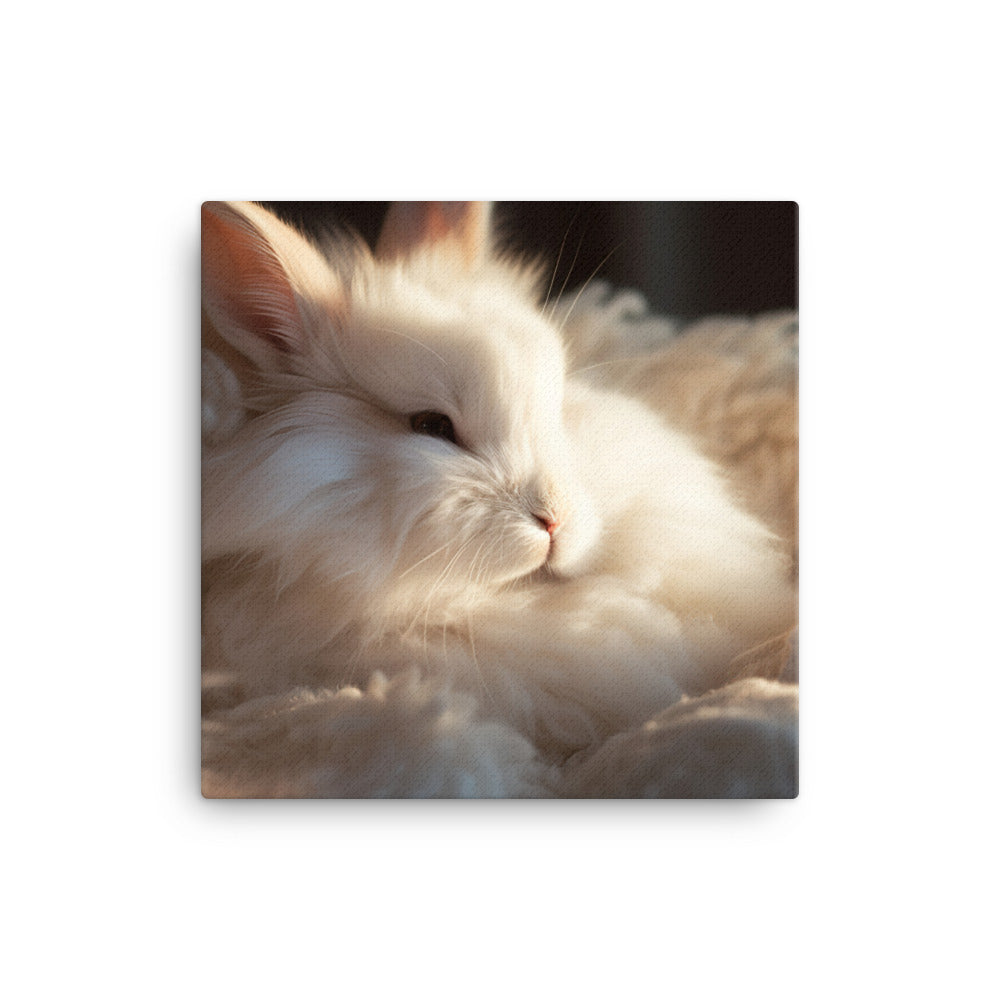 Satin Angora Bunny in a Cozy Setting Canvas - PosterfyAI.com