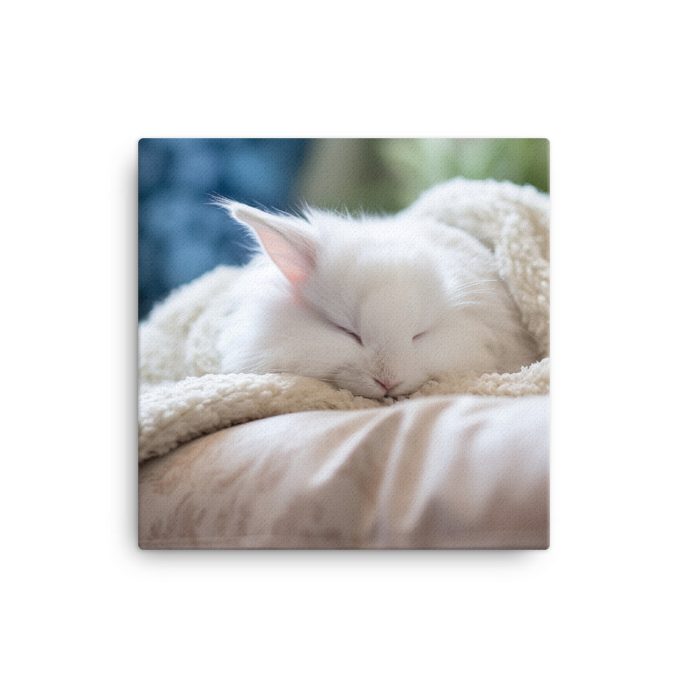 Satin Angora Bunny in a Cozy Setting Canvas - PosterfyAI.com