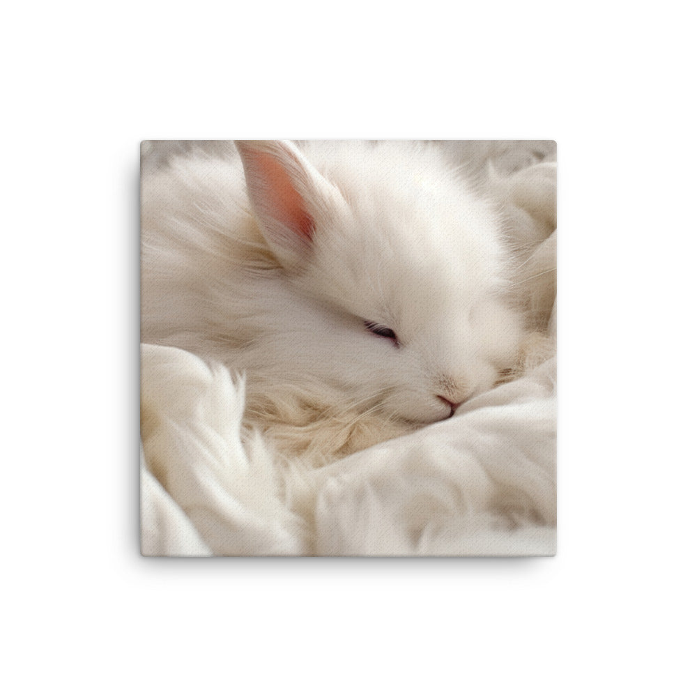 Satin Angora Bunny Enjoying a Playful Hop Canvas - PosterfyAI.com