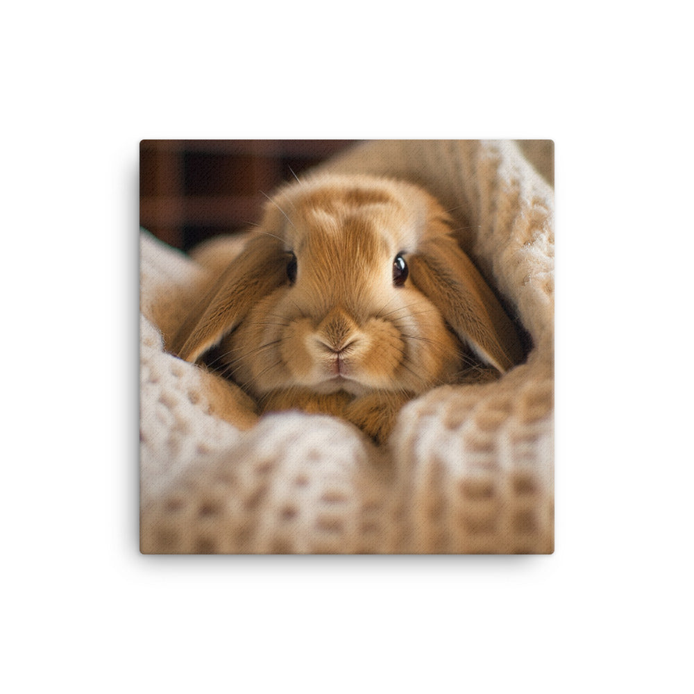 Mini Lop Bunny in a Cozy Setting Canvas - PosterfyAI.com