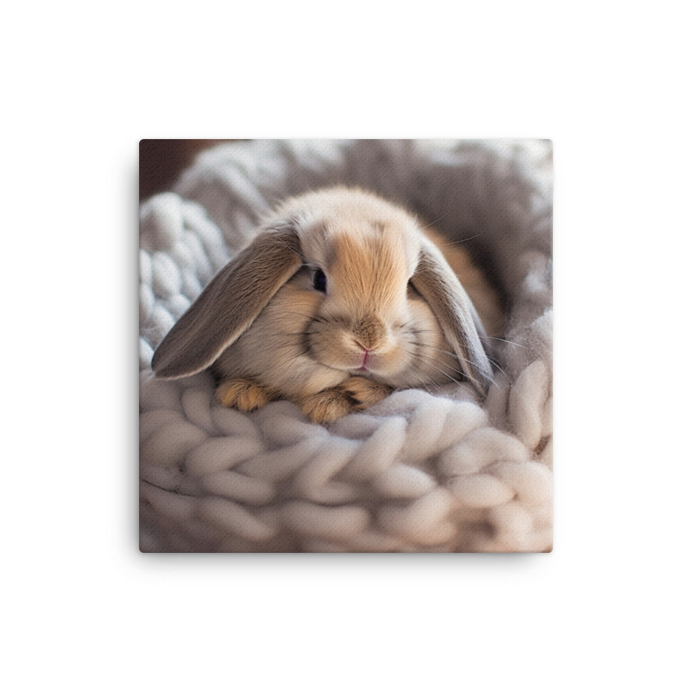Mini Lop Bunny in a Cozy Setting Canvas - PosterfyAI.com