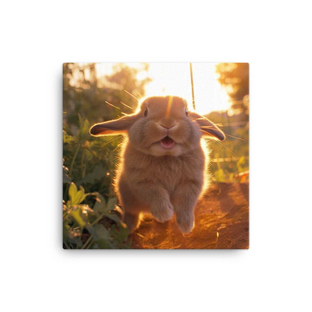 Mini Lop Bunny Enjoying a Playful Hop Canvas - PosterfyAI.com