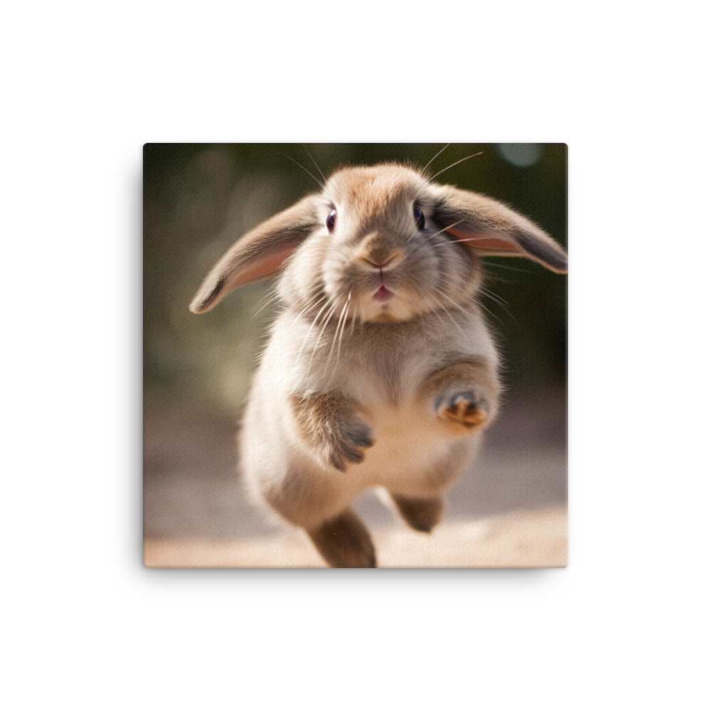Mini Lop Bunny Enjoying a Playful Hop Canvas - PosterfyAI.com