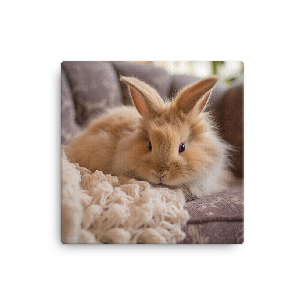Lionhead Bunny in a Cozy Setting Canvas - PosterfyAI.com