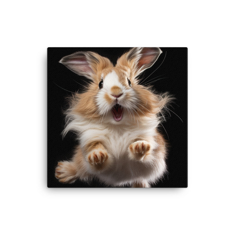 Lionhead Bunny Enjoying a Playful Hop Canvas - PosterfyAI.com