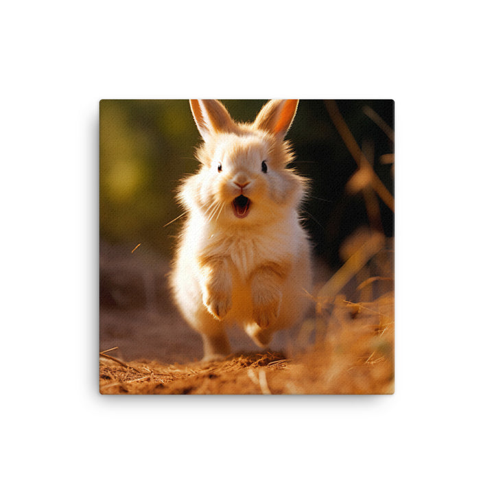 Lionhead Bunny Enjoying a Playful Hop Canvas - PosterfyAI.com