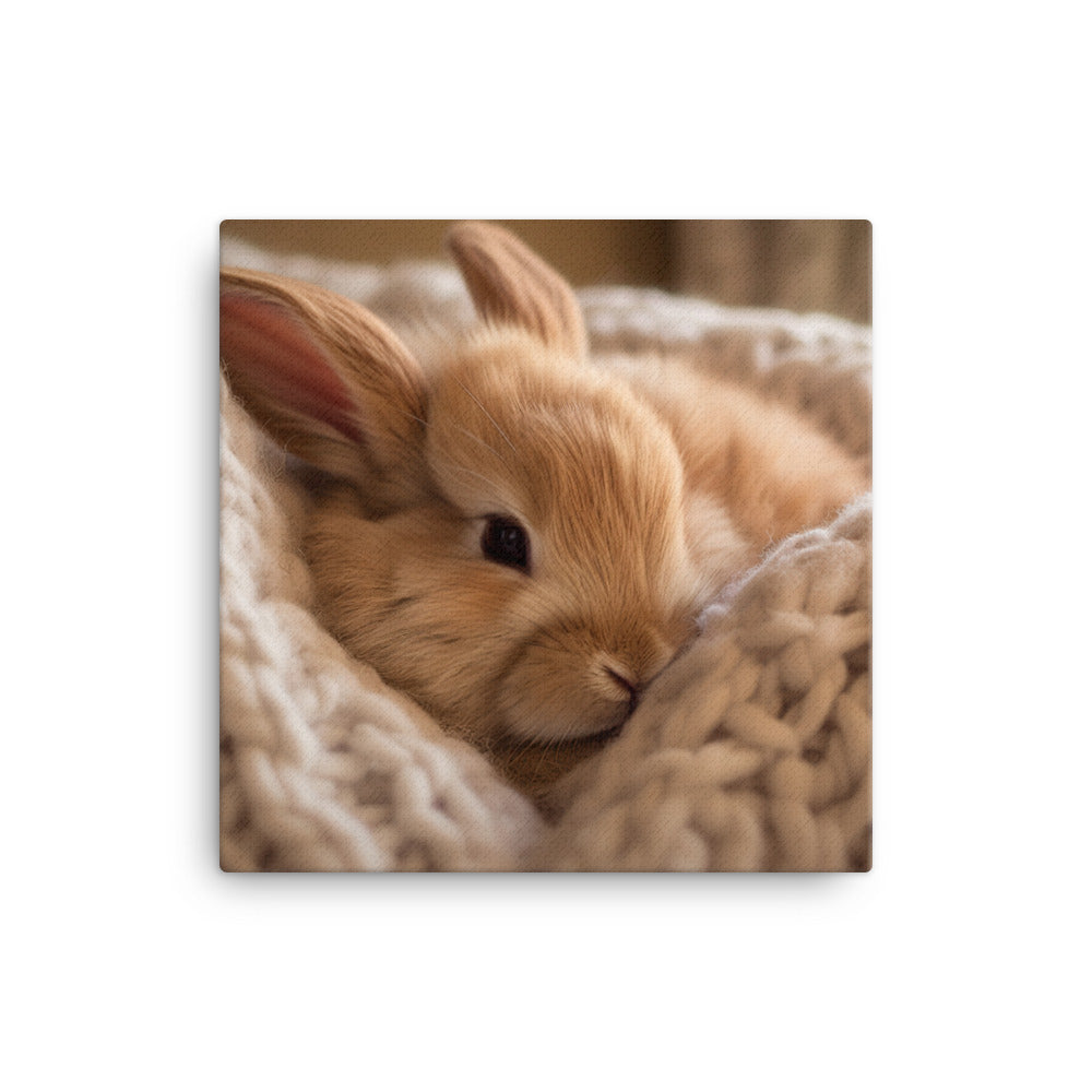 Jersey Wooly Bunny in a Cozy Setting Canvas - PosterfyAI.com