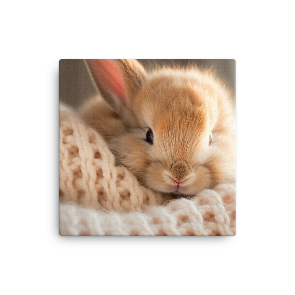 Jersey Wooly Bunny in a Cozy Setting Canvas - PosterfyAI.com