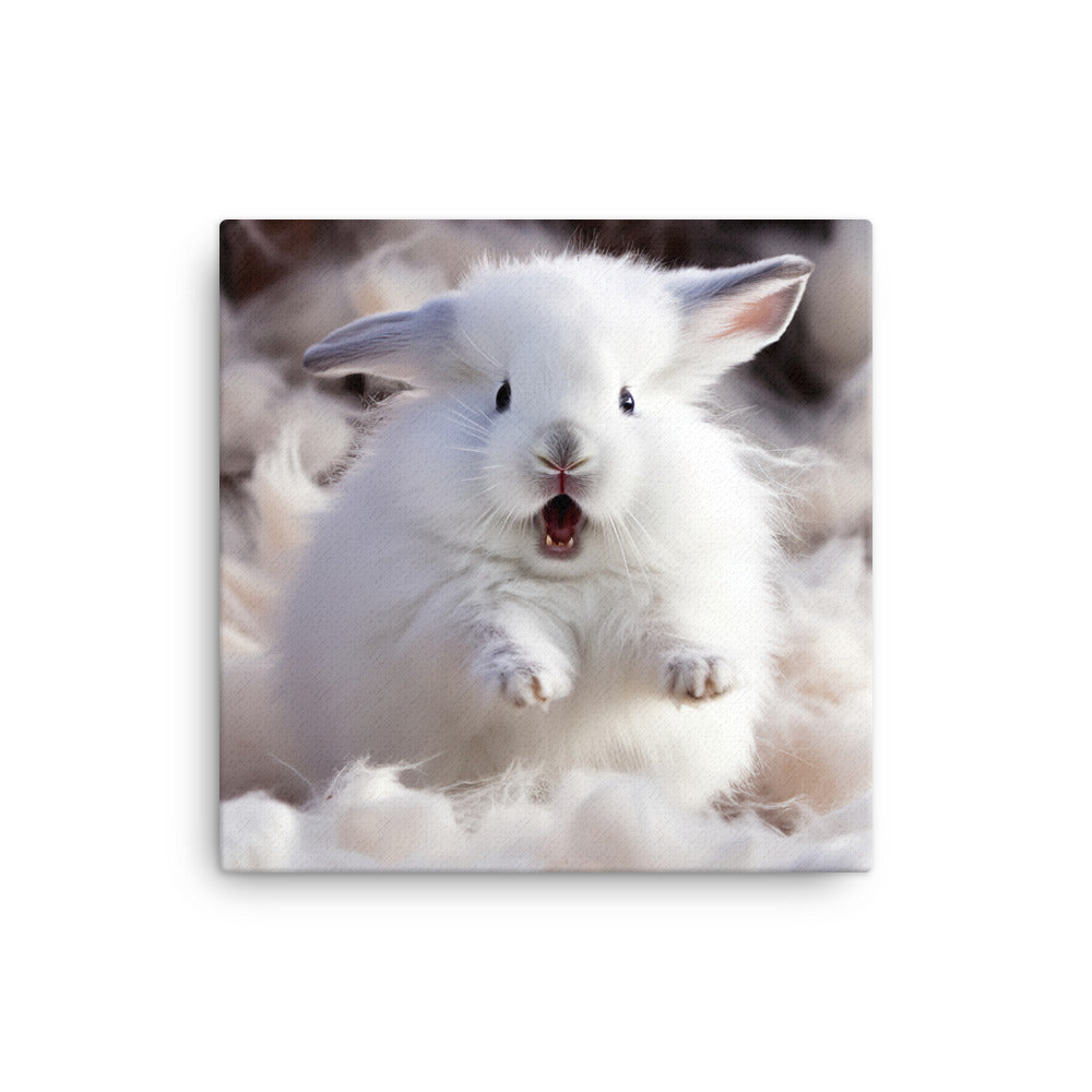 Jersey Wooly Bunny Enjoying a Playful Hop Canvas - PosterfyAI.com