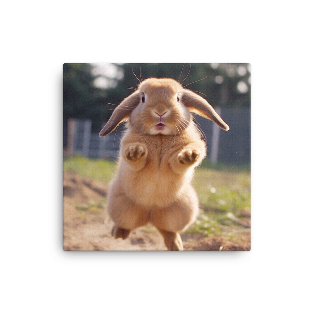Holland Lop Bunny Enjoying a Playful Hop Canvas - PosterfyAI.com