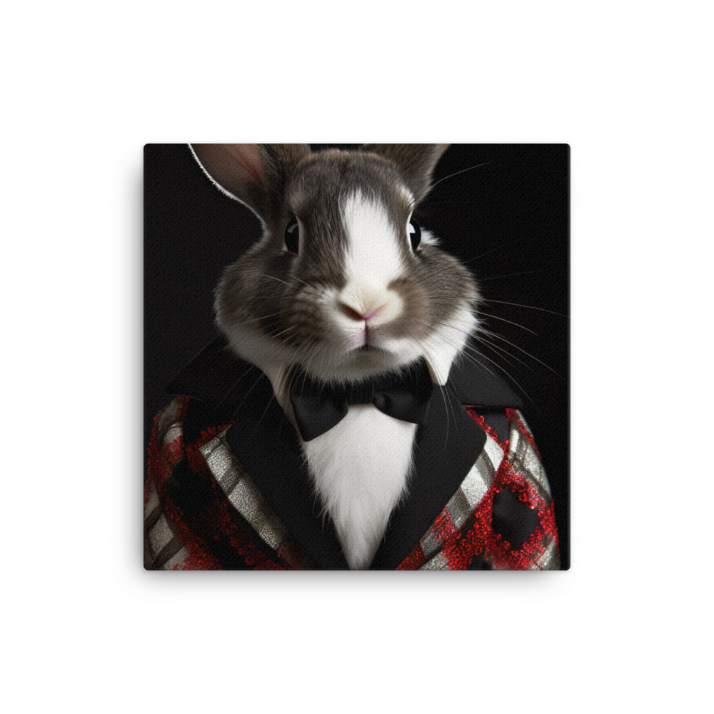 Harlequin Bunny with a Stylish Pose Canvas - PosterfyAI.com