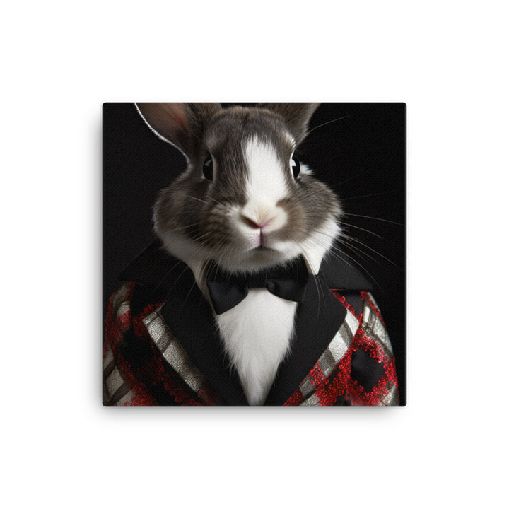 Harlequin Bunny with a Stylish Pose Canvas - PosterfyAI.com