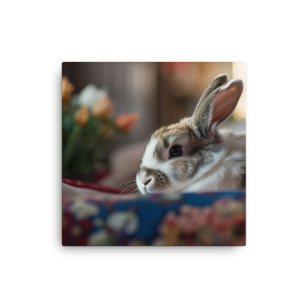Harlequin Bunny in a Cozy Setting Canvas - PosterfyAI.com