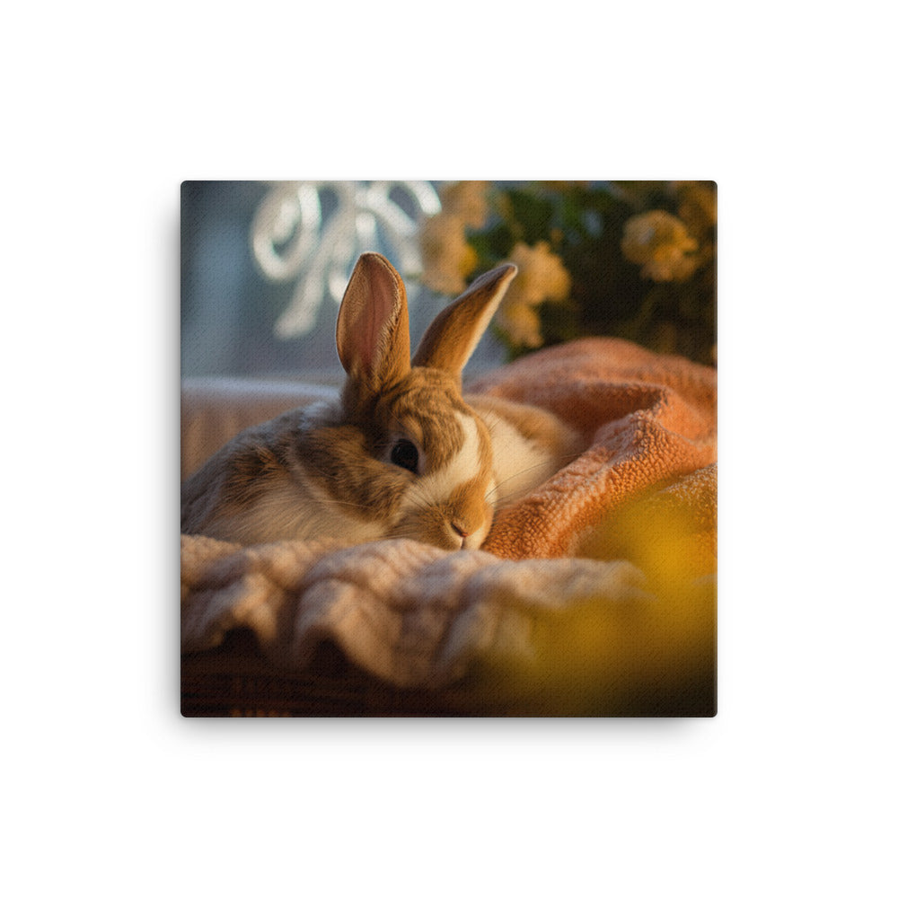 Harlequin Bunny in a Cozy Setting Canvas - PosterfyAI.com